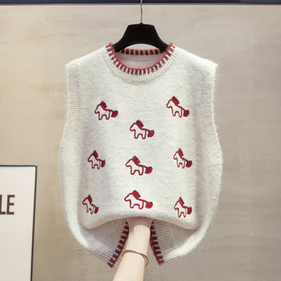 绣花圆领针织马甲背心女2026春秋冬新款宽松外穿马夹叠穿毛衣坎肩