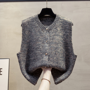 花纱亮丝圆领针织马甲背心女2025秋冬新款外穿马夹叠穿毛衣坎肩潮