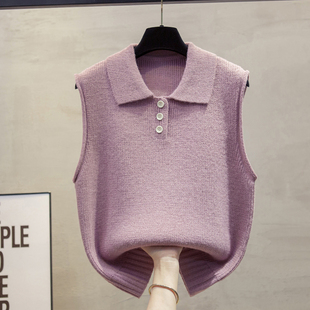 方领针织马甲背心女2025秋冬新款宽松外穿马夹叠穿Polo领毛衣坎肩