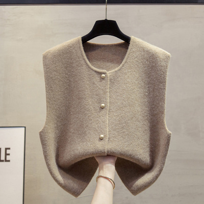 开衫针织马甲背心女圆领毛衣坎肩