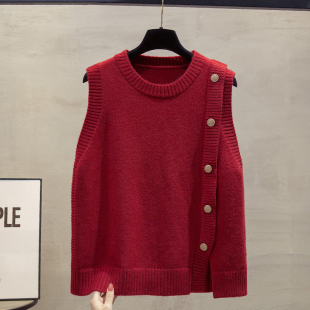 圆领针织马甲背心女2025秋冬新款 宽松外穿马夹叠穿开叉毛衣坎肩潮