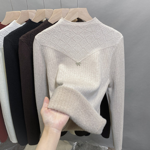 一体绒半高领毛衣加绒加厚打底衫