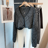 亮片v领菱形毛衣外套女2025秋冬新款 宽松慵懒风外穿上衣针织开衫