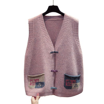 新中式开衫针织马甲花纱毛衣坎肩