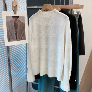 半高领蕾丝毛衣女套头2025秋冬新款宽松上衣外穿针织衫内搭打底衫