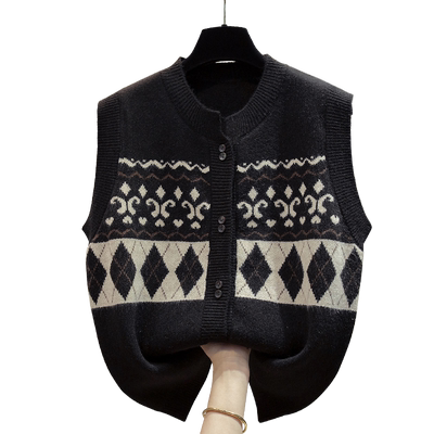 圆领针织开衫马甲背心女毛衣坎肩