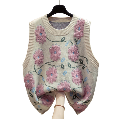 大码针织马甲背心女圆领毛衣坎肩