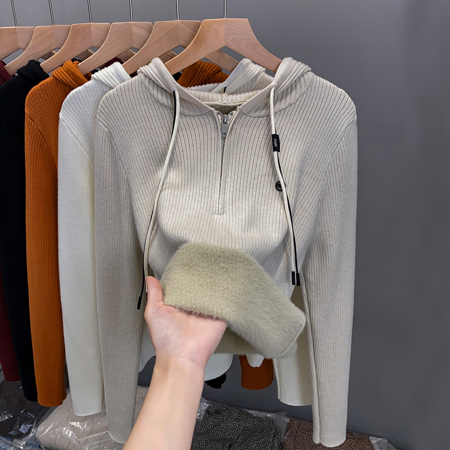 一体绒连帽毛衣女加绒加厚打底衫2025秋冬新款外穿针织衫内搭上衣,女装/女士精品,毛衣,淘宝优惠券,粉丝福利购,淘宝优惠卷