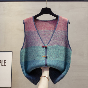 花纱开衫v领针织马甲背心2025秋冬新款宽松外穿马夹叠穿毛衣坎肩