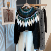 内搭洋气打底衫 圆领费尔岛毛衣女套头2025秋冬新款 宽松外穿针织衫