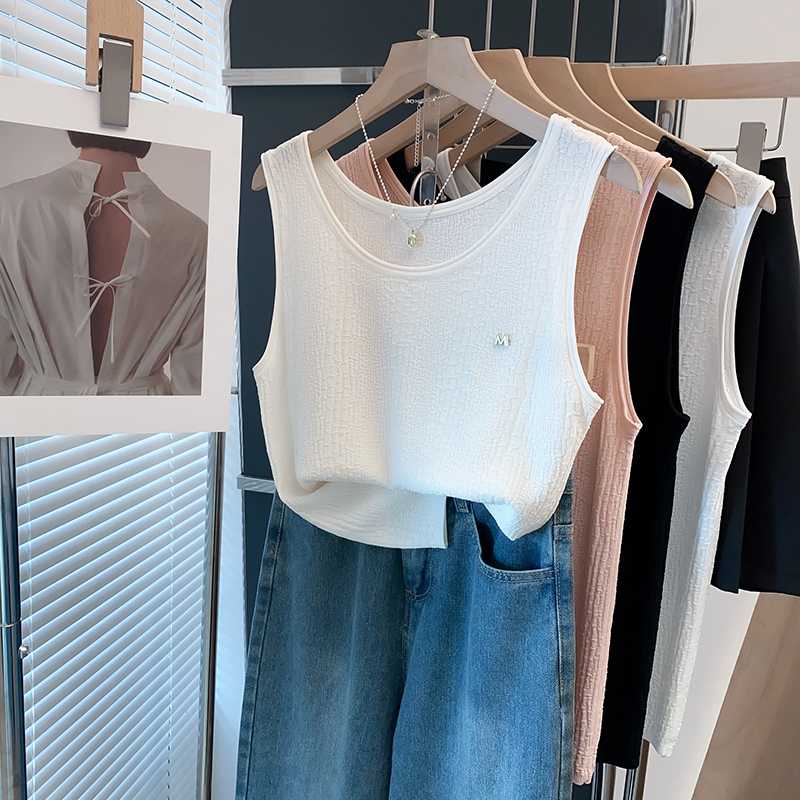 纹理冰丝针织吊带背心薄美背上衣