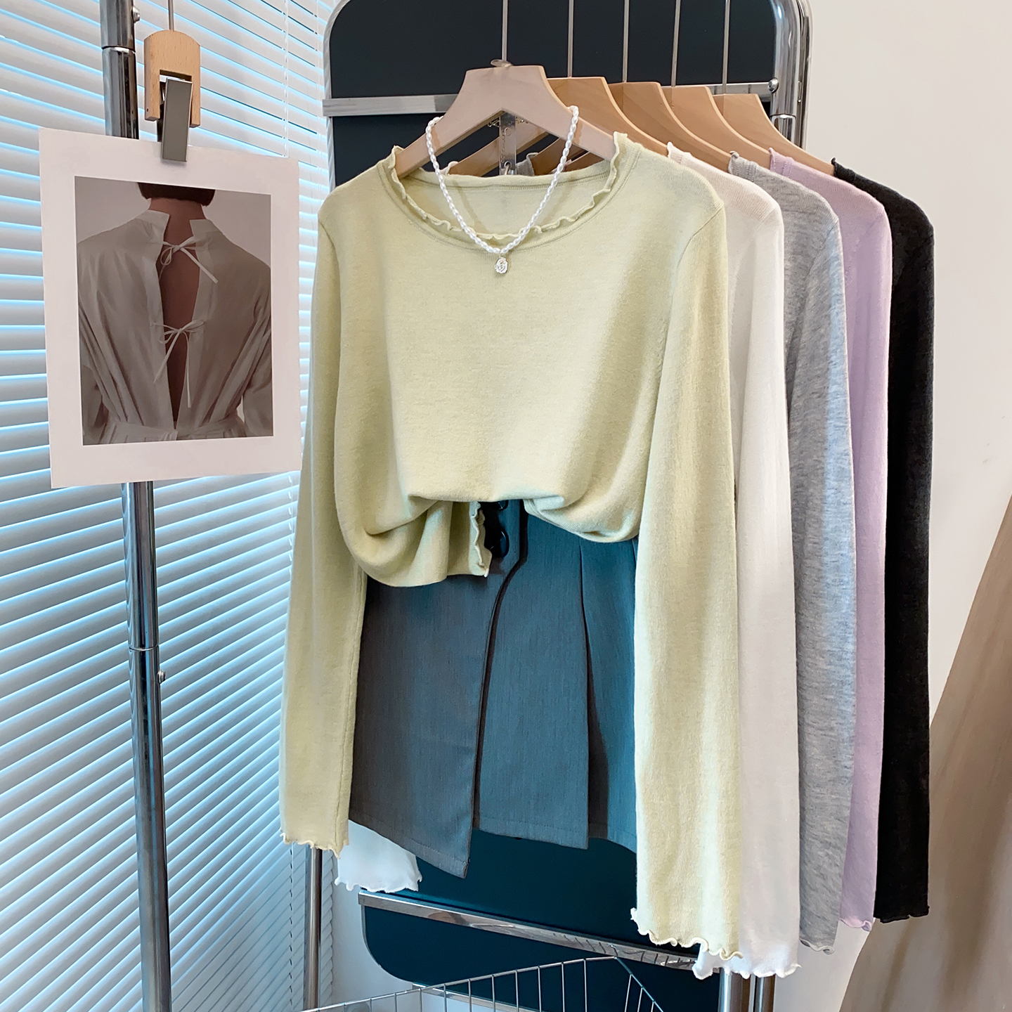 羊毛木耳边毛衣打底衫圆领针织衫