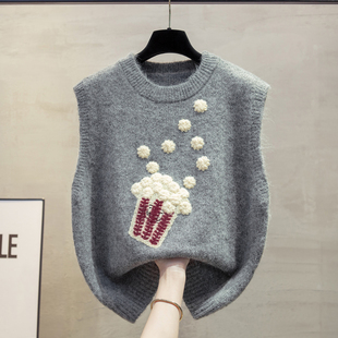 绣花圆领针织马甲背心女2025秋冬新款宽松外穿马夹叠穿毛衣坎肩潮