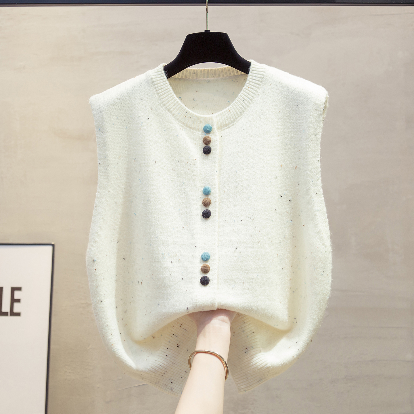 花纱开衫圆领针织马甲女毛衣坎肩