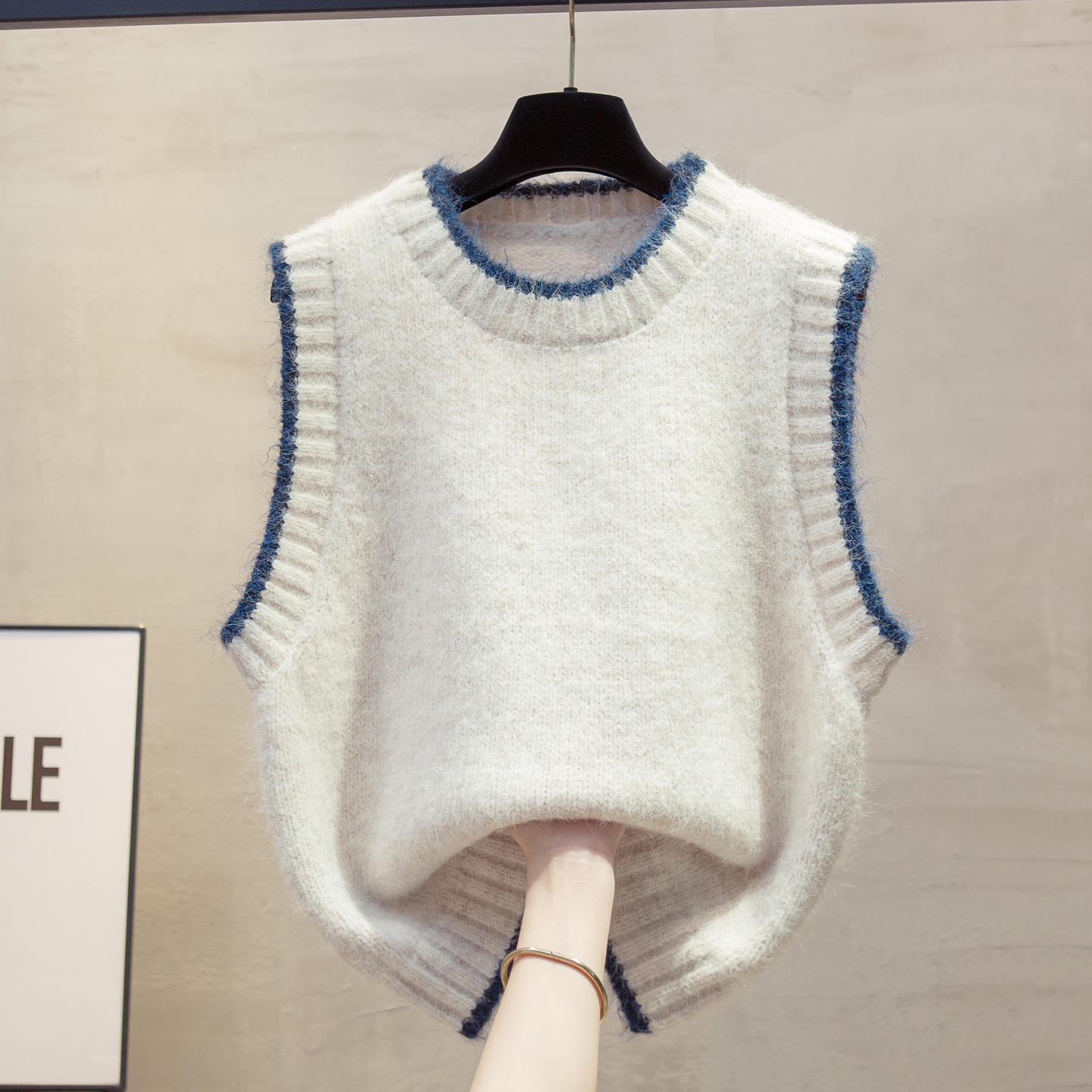 羊毛圆领针织马甲背心女毛衣坎肩