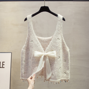 绣花前后两穿针织马甲背心女2025秋冬新款宽松外穿马夹毛衣坎肩潮