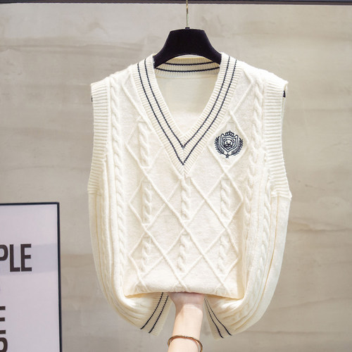 学院风v领针织马甲背心毛衣坎肩