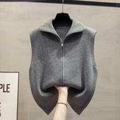 高领拉链针织开衫 宽松外穿马夹毛衣坎肩潮 马甲背心女2025秋冬新款