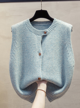 花纱圆领针织开衫马甲背心女2025秋冬新款宽松外穿马夹毛衣坎肩潮