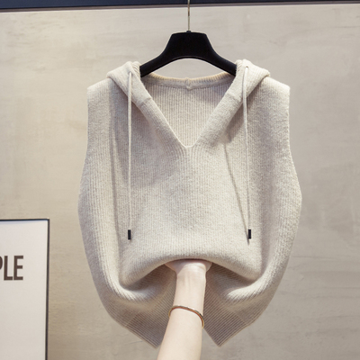 连帽针织马甲背心女外穿毛衣坎肩