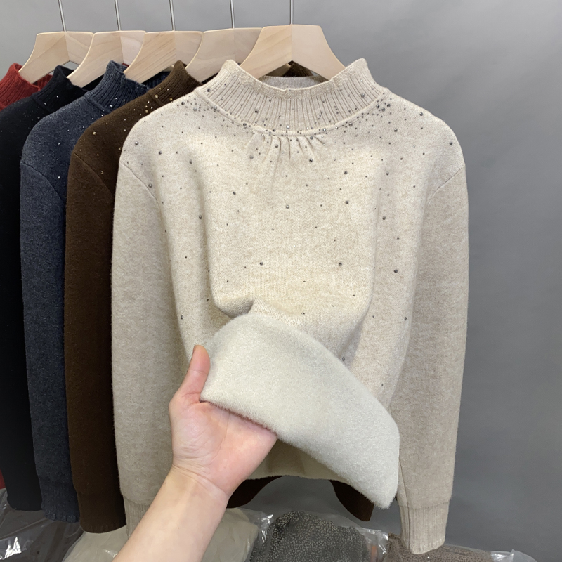 一体绒半高领毛衣加绒加厚打底衫
