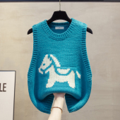 粗针圆领针织马甲背心女2026春秋冬新款 宽松外穿马夹叠穿毛衣坎肩