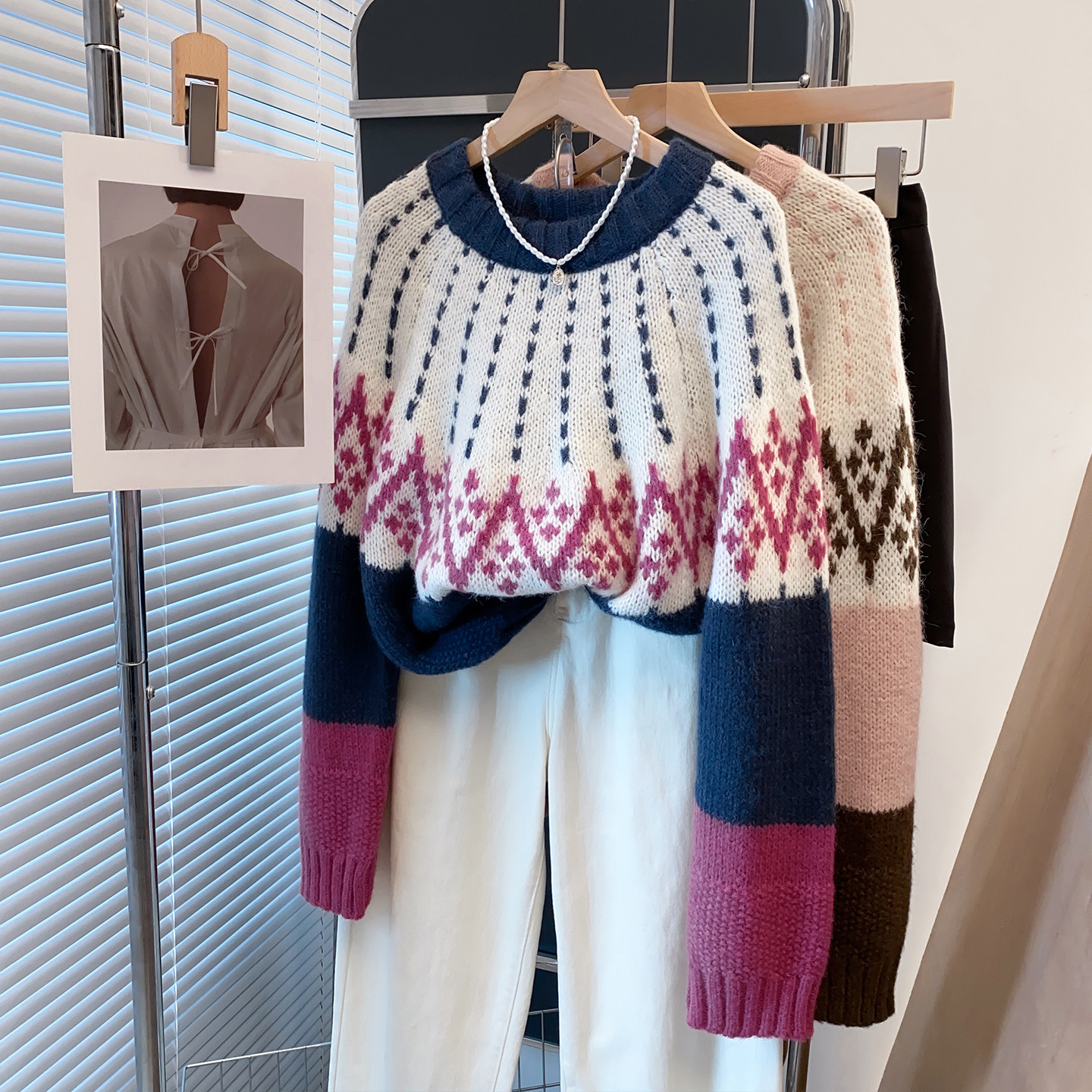 羊毛费尔岛毛衣宽松上衣厚打底衫