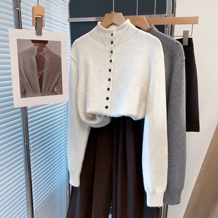 半高领毛衣外套女2025秋冬新款宽松外穿针织开衫内搭加厚打底衫潮