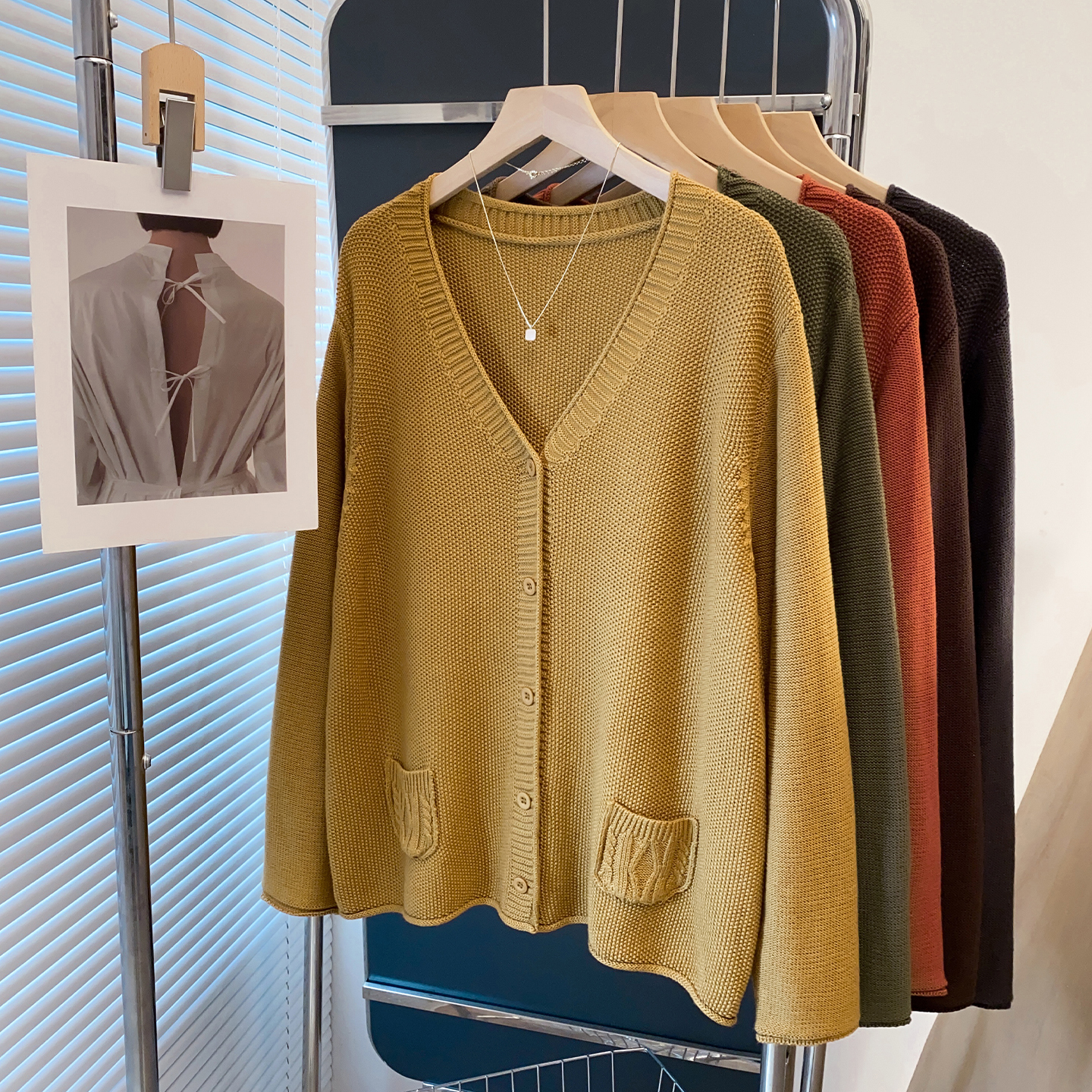 棉v领针织开衫女宽松毛衣外套潮