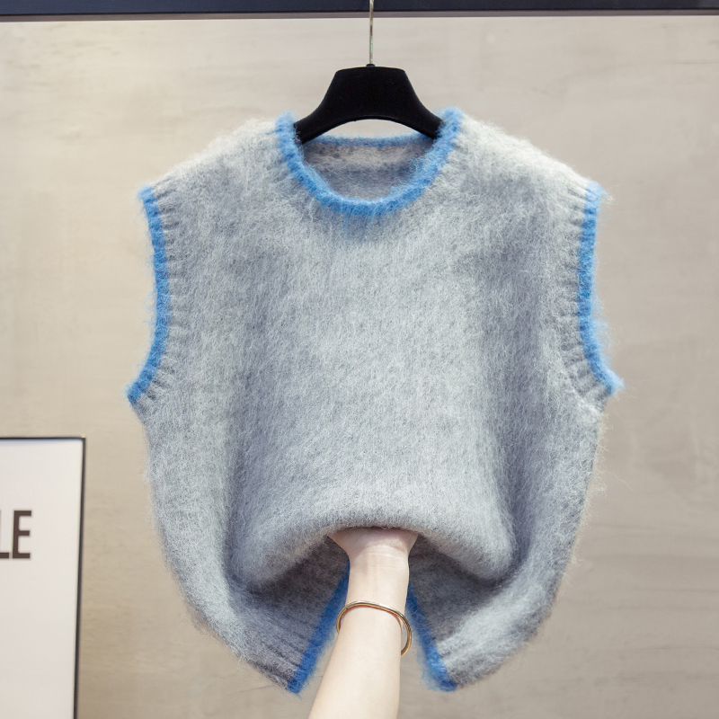 拉绒圆领针织马甲背心毛衣坎肩潮