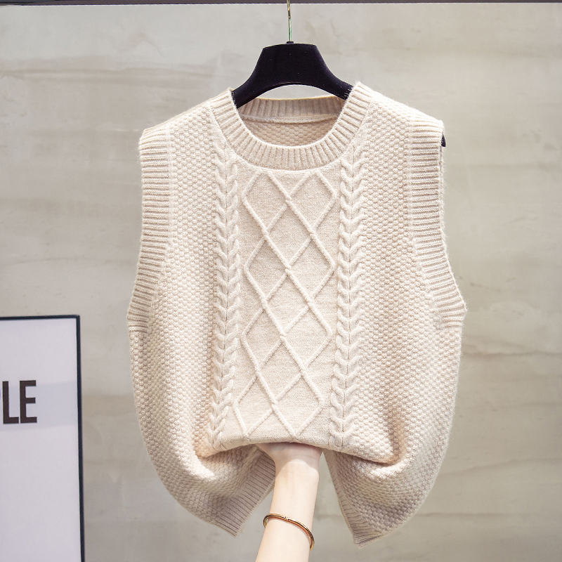 圆领麻花针织马甲背心女2025秋冬新款宽松外穿马夹叠穿毛衣坎肩潮