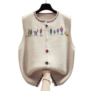 花纱圆领针织开衫马甲背心女2025秋冬新款宽松外穿马夹毛衣坎肩潮