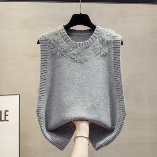 钉珠圆领针织马甲背心女2025秋冬新款 宽松外穿马夹叠穿毛衣坎肩潮