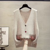 花纱v领针织开衫 马甲背心女2025秋冬新款 宽松外穿马夹毛衣坎肩潮