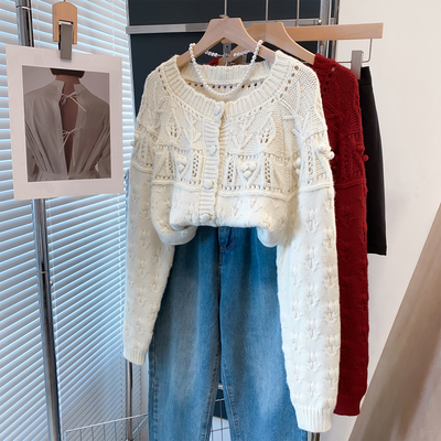 手工球毛衣外套宽松厚针织开衫潮