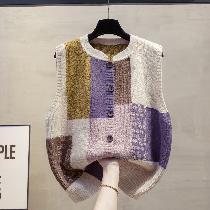 花纱旗袍领开衫针织马甲毛衣坎肩