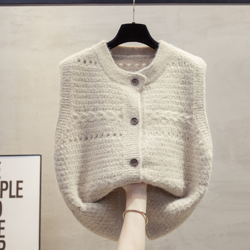 羊毛镂空开衫针织马甲女毛衣坎肩