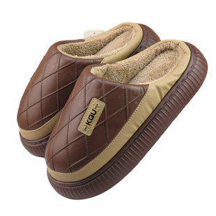 新款特大码防水棉拖鞋男士秋冬季家居50厚底防滑保暖外穿皮质棉拖