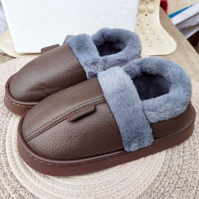 全包跟棉拖鞋男士皮面大码冬