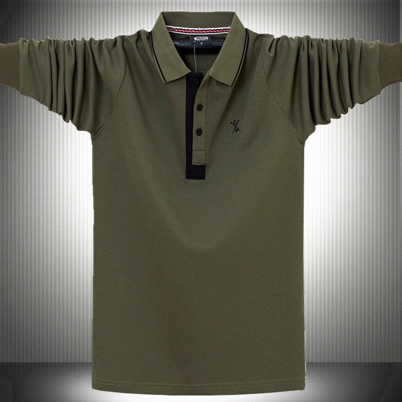 加肥加大码翻领长袖T恤男士商务纯色棉POLO衫宽松型胖200斤肥佬装