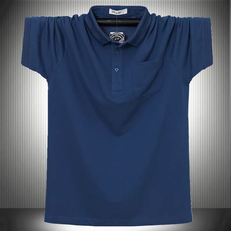 夏季特大码胖子男士短袖T恤加肥纯棉有口袋肥佬纯色简约爸爸衬衫