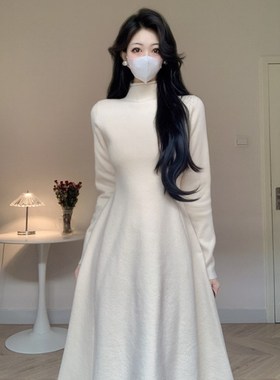 Amy的店外贸品质针织连衣裙2024新款秋冬高级感长裙中长款毛衣裙