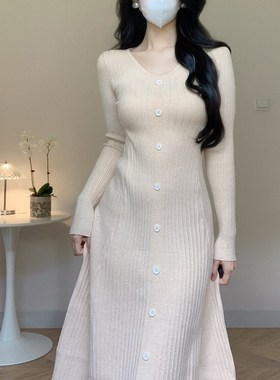 Amy的店外贸品质针织秋冬针织毛衣连衣裙修身显瘦收腰打底A字裙女