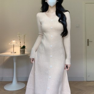 Amy 显瘦收腰打底A字裙女 店外贸品质针织秋冬针织毛衣连衣裙修身