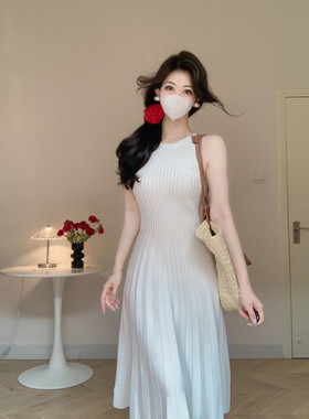 Amy的店外贸品质针织连衣裙气质白色无袖质感高级感约会裙A字裙夏