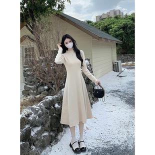 Amy的店外贸品质针织连衣裙半高领长袖内搭大码简约显瘦A字连衣裙