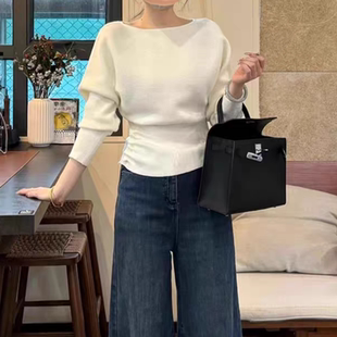 韩系掐腰一字肩毛衣针织衫 内搭设计感独特别致上衣 女秋冬2025新款