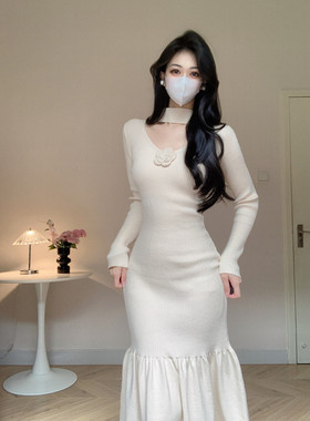 Amy的店外贸品质针织连衣裙女秋冬气质修身显瘦内搭打底包臀长裙