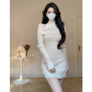 毛衣短裙包臀裙 露肩高领修身 Amy 店外贸品质针织连衣裙2025新款