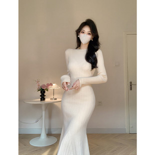 Amy 连衣裙半高领高腰显瘦气质长裙女 店外贸品质针织设计感修身